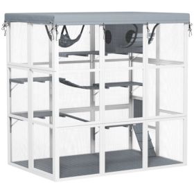 Cat Enclosure With Hammock (Option: Gray White)